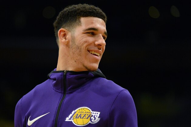 LOS ANGELES, CA - NOVEMBER 19:  Lonzo Ball #2 of the Los Angeles Lakers during warm up before the game against the Denver Nuggets on November 19, 2017 at STAPLES Center in Los Angeles, California. NOTE TO USER: User expressly acknowledges and agrees that, by downloading and or using this photograph, User is consenting to the terms and conditions of the Getty Images License Agreement.  (Photo by Robert Laberge/Getty Images)