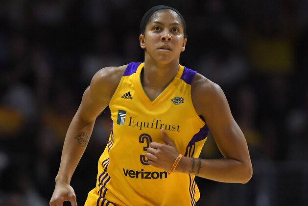 Los Angeles Sparks forward Candace Parker runs the court during the first half in Game 3 of the WNBA basketball finals against the Minnesota Lynx, Friday, Sept. 29, 2017, in Los Angeles. (AP Photo/Mark J. Terrill)