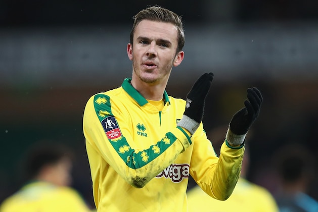 NORWICH, ENGLAND - JANUARY 06: James Maddison of Norwich City shows appreciation to the fans after the The Emirates FA Cup Third Round match between Norwich City and Chelsea at Carrow Road on January 6, 2018 in Norwich, England.  (Photo by James Chance/Getty Images)