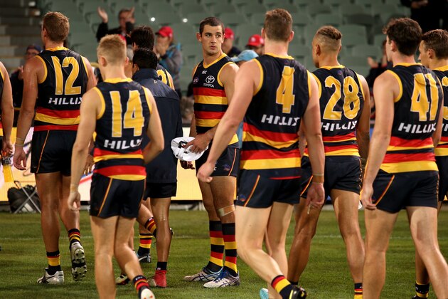 ADELAIDE, AUSTRALIA - APRIL 13: Taylor Walker of the Crows after their loss during the 2018 AFL Round 04 match between the Adelaide Crows and the Collingwood Magpies at Adelaide Oval on April 13, 2018 in Adelaide, Australia. (Photo by James Elsby/AFL Media/Getty Images)