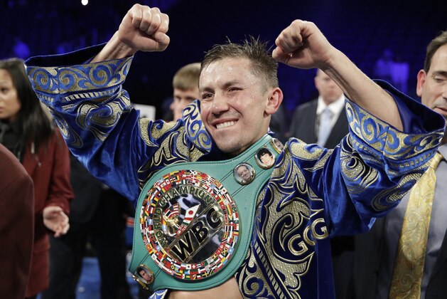 Gennady Golovkin reacts following a fight against Canelo Alvarez during a middleweight title fight Sunday, Sept. 17, 2017, in Las Vegas. The fight was called a draw. (AP Photo/John Locher)