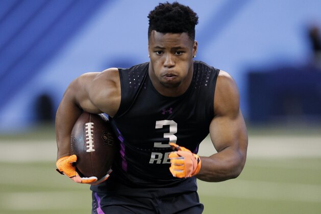 INDIANAPOLIS, IN - MARCH 02: Penn State running back Saquon Barkley in action during the 2018 NFL Combine at Lucas Oil Stadium on March 2, 2018 in Indianapolis, Indiana. (Photo by Joe Robbins/Getty Images) INDIANAPOLIS, IN - MARCH 02: Penn State running back Saquon Barkley in action during the 2018 NFL Combine at Lucas Oil Stadium on March 2, 2018 in Indianapolis, Indiana. (Photo by Joe Robbins/Getty Images)