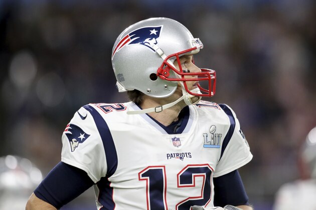 New England Patriots quarterback Tom Brady #12 is seen against the Philadelphia Eagles at Super Bowl 52 on Sunday, February 4, 2018 in Minneapolis. The Eagles won the game 41-33. (AP Photo/Gregory Payan)