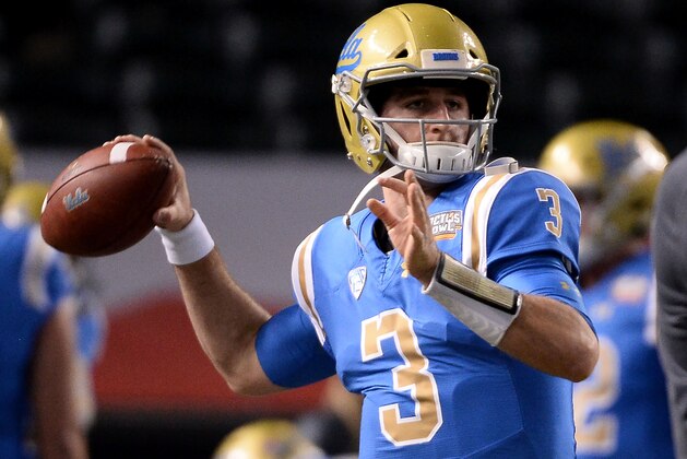 PHOENIX, AZ - DECEMBER 26:  Quarterback Josh Rosen #3 of the UCLA Bruins throws the football prior to the Cactus Bowl against Kansas State Wildcats at Chase Field on December 26, 2017 in Phoenix, Arizona. The Kansas State Wildcats won 35-17.  (Photo by Jennifer Stewart/Getty Images)