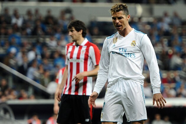 MADRID, SPAIN - APRIL 18: Cristiano Ronaldo, #7 of Real Madrid during the La Liga match between Real Madrid and Athletic Club at Santiago Bernabeu on April 18, 2018 in Madrid, Spain. (Photo by Sonia Canada/Getty Images)
