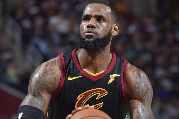 CLEVELAND, OH - APRIL 18: LeBron James #23 of the Cleveland Cavaliers shoots the ball against the Indiana Pacers in Game Two of Round One during the 2018 NBA Playoffs on April 18, 2018 at Quicken Loans Arena in Cleveland, Ohio. NOTE TO USER: User expressly acknowledges and agrees that, by downloading and/or using this photograph, user is consenting to the terms and conditions of the Getty Images License Agreement. Mandatory Copyright Notice: Copyright 2018 NBAE (Photo by David Liam Kyle/NBAE via Getty Images)
