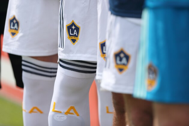 CARSON, CA - MARCH 31: LA Galaxy logo on the shorts of Zlatan Ibrahimovic of Los Angeles Galaxy during the MLS match between Los Angeles FC and Los Angeles Galaxy  at StubHub Center on March 31, 2018 in Carson, California. (Photo by Matthew Ashton - AMA/Getty Images)