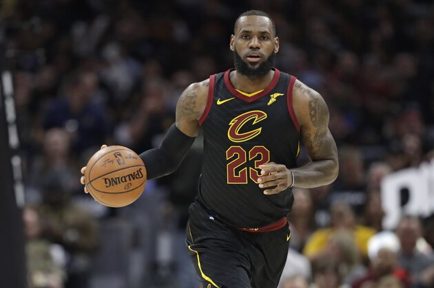Cleveland Cavaliers' LeBron James drives against the Indiana Pacers in the first half of Game 2 of an NBA basketball first-round playoff series, Wednesday, April 18, 2018, in Cleveland. (AP Photo/Tony Dejak)