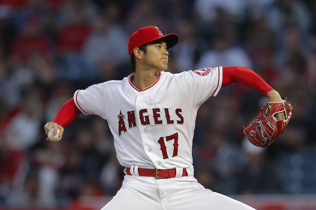 Los Angeles Angels starting pitcher Shohei Ohtani, of Japan, throws against the Boston Red Sox during the first inning of a baseball game, Tuesday, April 17, 2018, in Anaheim, Calif. (AP Photo/Jae C. Hong) Los Angeles Angels starting pitcher Shohei Ohtani, of Japan, throws against the Boston Red Sox during the first inning of a baseball game, Tuesday, April 17, 2018, in Anaheim, Calif. (AP Photo/Jae C. Hong)