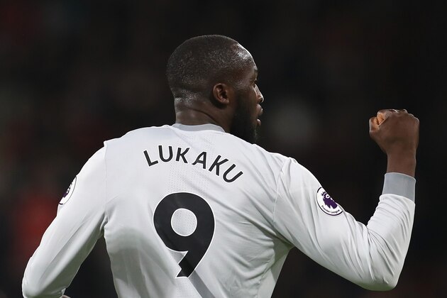 BOURNEMOUTH, ENGLAND - APRIL 18:  Romelu Lukaku of Manchester United celebrates scoring his sides second goal during the Premier League match between AFC Bournemouth and Manchester United at Vitality Stadium on April 18, 2018 in Bournemouth, England.  (Photo by Catherine Ivill/Getty Images)