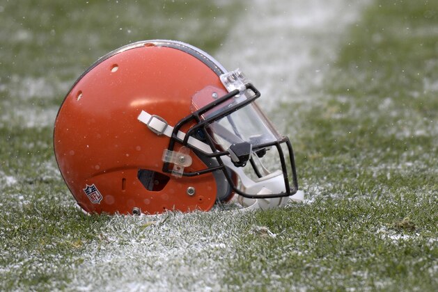 A Cleveland Browns helmet sits on the field during warm ups before an NFL football game between the Pittsburgh Steelers and the Cleveland Browns in Pittsburgh, Sunday, Dec. 31, 2017. (AP Photo/Don Wright)