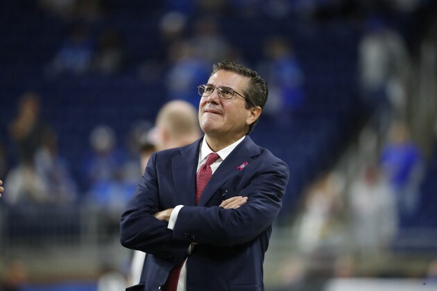 Washington Redskins owner Dan Snyder watches from the sidelines during pre game of an NFL football game against the Detroit Lions, Sunday, Oct. 23, 2016 in Detroit. (AP Photo/Paul Sancya)
