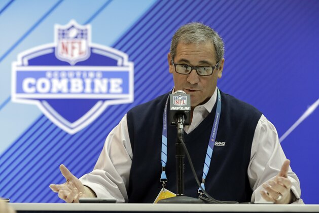 New York Giants general manager Dave Gettleman speaks during a press conference at the NFL Combine, Wednesday, Feb. 28, 2018, in Indianapolis. (AP Photo/Darron Cummings)