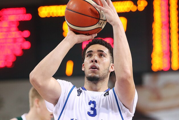 PRIENAI, LITHUANIA - JANUARY 09:  LiAngelo Ball of Vytautas Prienai in action during the match between Vytautas Prienai and Zalgiris Kauno on January 9, 2018 in Prienai, Lithuania.  (Photo by Alius Koroliovas/Getty Images)