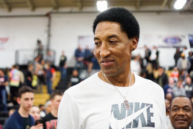 CALABASAS, CA - MARCH 13:  Scottie Pippen smiles after the victory Sierra Canyon Trailblazers had against the Bishop Montgomery Knights for the CIF Open Division Regional Semi-Finals on March 13, 2018 in Calabasas, California.  (Photo by Cassy Athena/Getty Images)