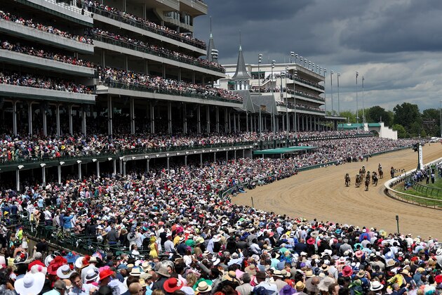 LOUISVILLE, KY - MAY 06: A general view as horses cross the finish in a morning race prior to the 143rd running of the Kentucky Derby at Churchill Downs on May 6, 2017 in Louisville, Kentucky. (Photo by Patrick Smith/Getty Images)