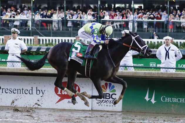 John Velazquez rides Always Dreaming to victory in the 143rd running of the Kentucky Derby horse race at Churchill Downs Saturday, May 6, 2017, in Louisville, Ky. (AP Photo/Morry Gash)