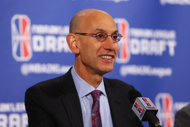 NEW YORK, NY - APRIL 04:  NBA Commissioner Adam Silver speaks to the media prior to the start of the NBA 2K League Draft at Madison Square Garden on April 4, 2018 in New York City.  (Photo by Mike Stobe/Getty Images)