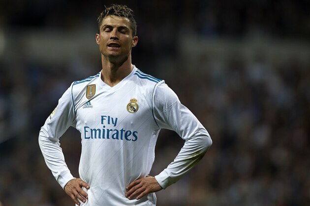 MADRID, SPAIN - APRIL 18:  Cristiano Ronaldo of Real Madrid reacts during the La Liga match between Real Madrid and Athletic Club at Estadio Santiago Bernabeu on April 18, 2018 in Madrid, Spain.  (Photo by Quality Sport Images/Getty Images)