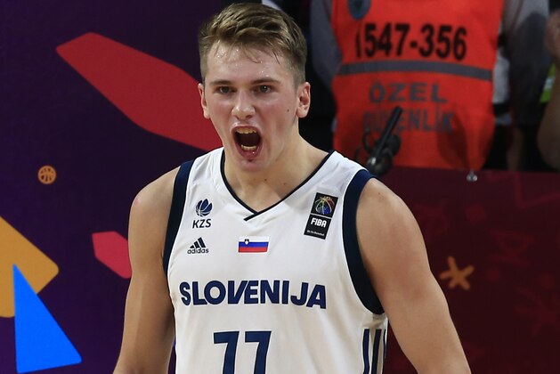Slovenia's Luka Doncic celebrates during their Eurobasket European Basketball Championship final match against Serbia, in Istanbul, Sunday, Sept. 17. 2017. (AP Photo/Lefteris Pitarakis)