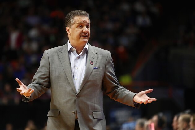 BOISE, ID - MARCH 15: Head coach John Calipari of the Kentucky Wildcats reacts in the first half against the Davidson Wildcats during the first round of the 2018 NCAA Men's Basketball Tournament at Taco Bell Arena on March 15, 2018 in Boise, Idaho. (Photo by Ezra Shaw/Getty Images) BOISE, ID - MARCH 15: Head coach John Calipari of the Kentucky Wildcats reacts in the first half against the Davidson Wildcats during the first round of the 2018 NCAA Men's Basketball Tournament at Taco Bell Arena on March 15, 2018 in Boise, Idaho. (Photo by Ezra Shaw/Getty Images)