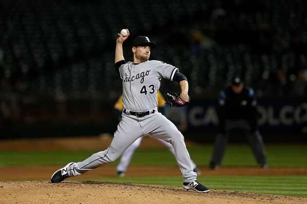 OAKLAND, CA - APRIL 16: Danny Farquhar #43 of the Chicago White Sox pitches in the seventh inning against the Oakland Athletics at Oakland Alameda Coliseum on April 16, 2018 in Oakland, California. (Photo by Lachlan Cunningham/Getty Images)