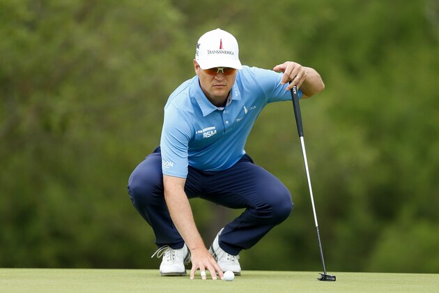 SAN ANTONIO, TX - APRIL 21:   Zach Johnson looks over a putt on the fifth green during the third round of the Valero Texas Open at TPC San Antonio AT&T Oaks Course on April 19, 2018 in San Antonio, Texas.  (Photo by Michael Reaves/Getty Images)