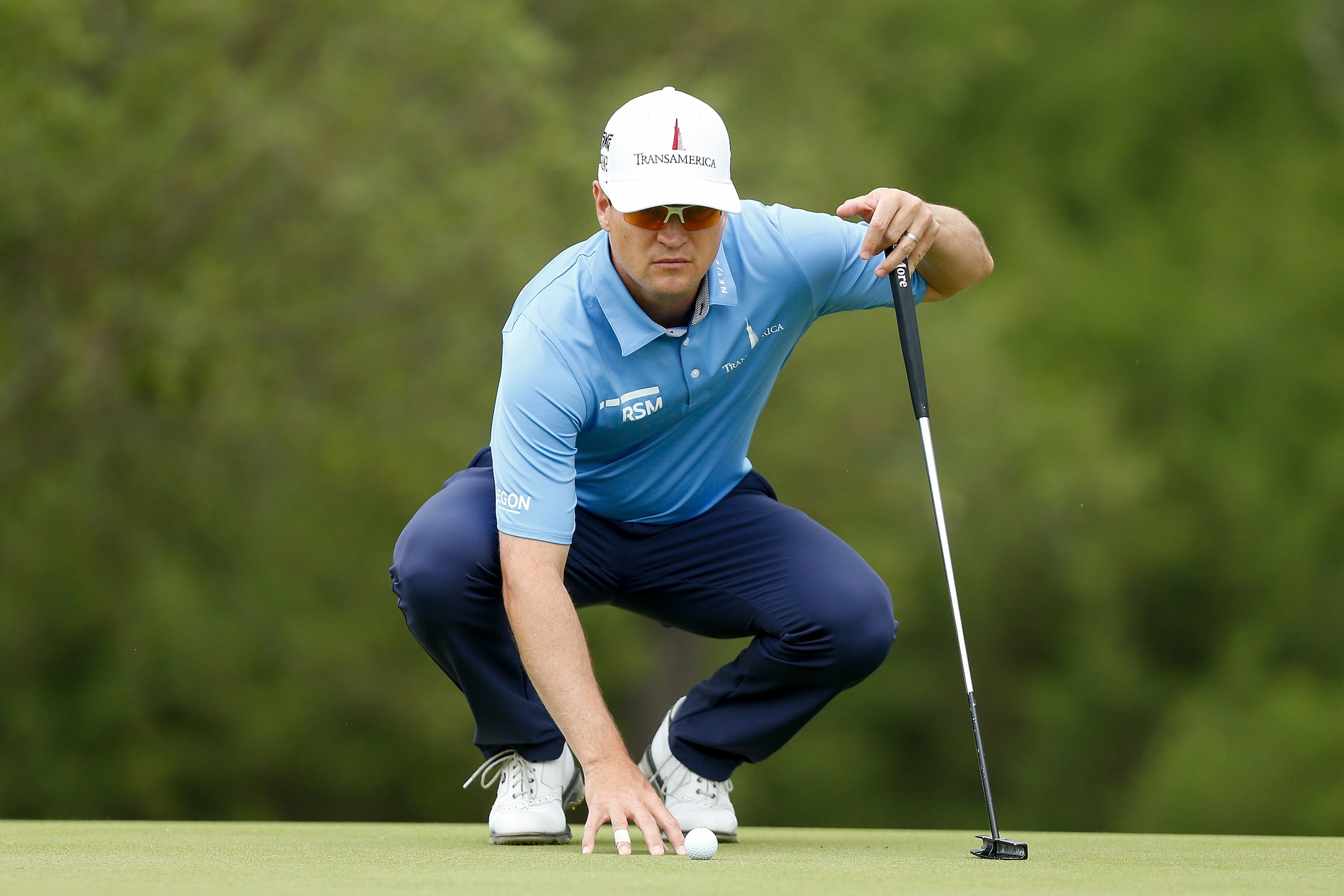 SAN ANTONIO, TX - APRIL 21:   Zach Johnson looks over a putt on the fifth green during the third round of the Valero Texas Open at TPC San Antonio AT&T Oaks Course on April 19, 2018 in San Antonio, Texas.  (Photo by Michael Reaves/Getty Images)