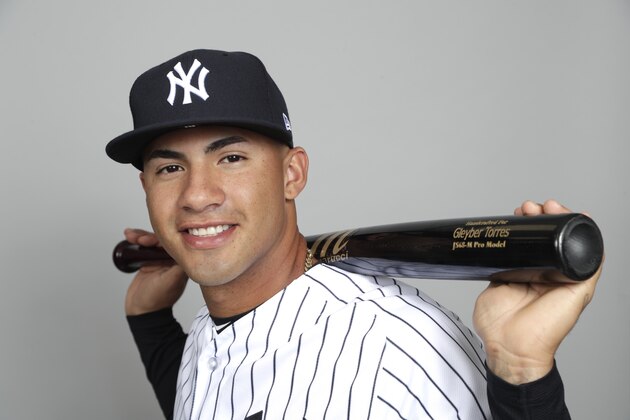This is a 2018 photo of Gleyber Torres of the New York Yankees baseball team. This image reflects the New York Yankees active roster as of when this image was taken, Wednesday, Feb. 21, 2018, in Tampa, Fla. (AP Photo/Lynne Sladky)