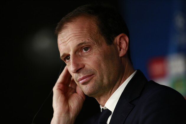 MADRID, SPAIN - APRIL 10:  Massimiliano Allegri, Coach of Juventus speaks to the media during the Juventus Press Conference at Estadio Santiago Bernabeu on April 10, 2018 in Madrid, Spain.  (Photo by Gonzalo Arroyo Moreno/Getty Images )