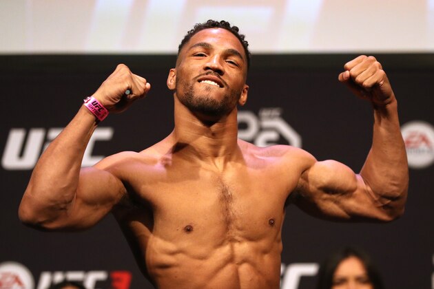 ATLANTIC CITY, NJ - APRIL 20:  Kevin Lee poses on the scale during the UFC Fight Night weigh-in at the Boardwalk Hall on April 20, 2018 in Atlantic City, New Jersey. (Photo by Patrick Smith/Zuffa LLC/Zuffa LLC via Getty Images)
