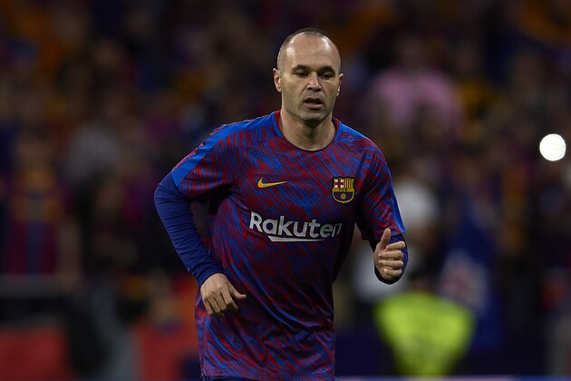 MADRID, SPAIN - APRIL 21: Andres Iniesta of Barcelona warms up prior to the Spanish Copa del Rey Final match between Barcelona and Sevilla at Wanda Metropolitano on April 21, 2018 in Madrid, Spain. (Photo by Quality Sport Images/Getty Images)