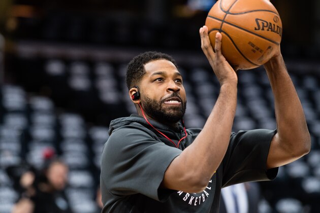 CLEVELAND, OH - APRIL 18: Tristan Thompson #13 of the Cleveland Cavaliers warms up prior to game 2 of the first round of the NBA playoffs  against the Indiana Pacers at Quicken Loans Arena on April 18, 2018 in Cleveland, Ohio. NOTE TO USER: User expressly acknowledges and agrees that, by downloading and or using this photograph, User is consenting to the terms and conditions of the Getty Images License Agreement. (Photo by Jason Miller/Getty Images)