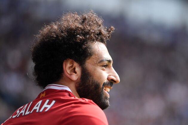WEST BROMWICH, ENGLAND - APRIL 21:  Mohamed Salah of Liverpool smiles during the Premier League match between West Bromwich Albion and Liverpool at The Hawthorns on April 21, 2018 in West Bromwich, England.  (Photo by Laurence Griffiths/Getty Images)
