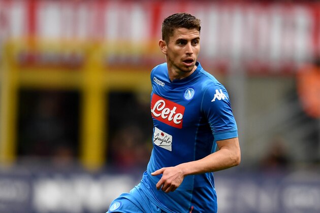 MILAN, ITALY - APRIL 15:  Jorginho of SSC Napoli in action during the serie A match between AC Milan and SSC Napoli at Stadio Giuseppe Meazza on April 15, 2018 in Milan, Italy.  (Photo by Claudio Villa./Getty Images)