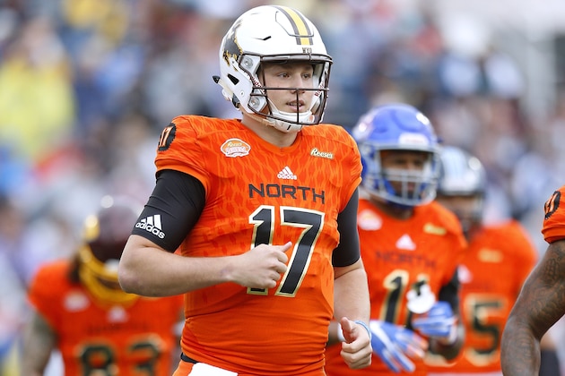 MOBILE, AL - JANUARY 27:  Josh Allen #17 of the North team reacts during the Reese's Senior Bowl at Ladd-Peebles Stadium on January 27, 2018 in Mobile, Alabama.  (Photo by Jonathan Bachman/Getty Images)