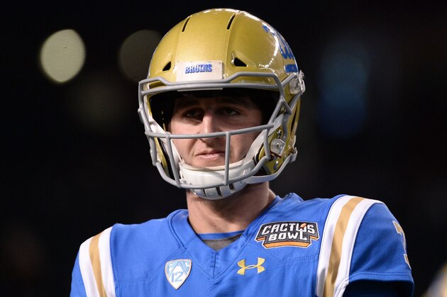 PHOENIX, AZ - DECEMBER 26: Quarterback Josh Rosen #3 of the UCLA Bruins reacts on the field prior to the Cactus Bowl against Kansas State Wildcats at Chase Field on December 26, 2017 in Phoenix, Arizona. The Kansas State Wildcats won 35-17. (Photo by Jennifer Stewart/Getty Images) PHOENIX, AZ - DECEMBER 26: Quarterback Josh Rosen #3 of the UCLA Bruins reacts on the field prior to the Cactus Bowl against Kansas State Wildcats at Chase Field on December 26, 2017 in Phoenix, Arizona. The Kansas State Wildcats won 35-17. (Photo by Jennifer Stewart/Getty Images)
