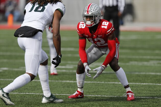 Ohio State cornerback Denzel Ward plays against Michigan State during an NCAA college football game Saturday, Nov. 11, 2017, in Columbus, Ohio. (AP Photo/Jay LaPrete)