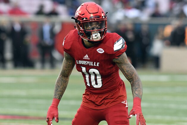Louisville cornerback Jaire Alexander (10) during the first half of an NCAA college football game, Saturday, Nov. 18, 2017, in Louisville, Ky. (AP Photo/Timothy D. Easley)