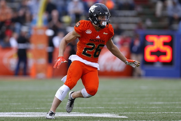 MOBILE, AL - JANUARY 27:  Taron Johnson #26 of the North team defends during the Reese's Senior Bowl at Ladd-Peebles Stadium on January 27, 2018 in Mobile, Alabama.  (Photo by Jonathan Bachman/Getty Images)