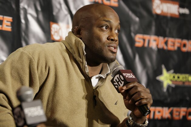 Wrestler Bobby Lashley discusses his upcoming MMA match during a Strikeforce news conference in Miami Lakes, Fla. on Tuesday, Jan. 12, 2010.  (AP Photo/J Pat Carter)