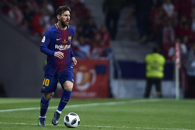 MADRID, SPAIN - APRIL 21:  Leo Messi of Barcelona in action during the Spanish Copa del Rey Final match between Barcelona and Sevilla at Wanda Metropolitano on April 21, 2018 in Madrid, Spain. (Photo by Quality Sport Images/Getty Images)