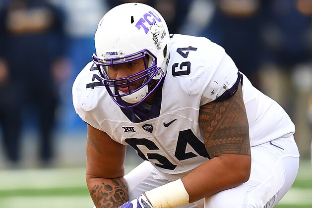 MORGANTOWN, WV - OCTOBER 22:  Matt Pryor #64 of the TCU Horned Frogs in action during the game against the West Virginia Mountaineers at Mountaineer Field on October 22, 2016 in Morgantown, West Virginia. (Photo by Joe Sargent/Getty Images)