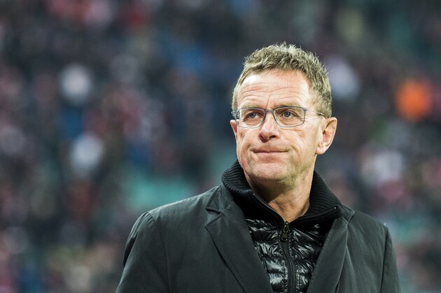 Leipzig´s Manager Ralf Rangnick looks on prior to the German first division Bundesliga football match between RB Leipzig and Schalke 04 in Leipzig, eastern Germany on January 13, 2018.  / AFP PHOTO / ROBERT MICHAEL        (Photo credit should read ROBERT MICHAEL/AFP/Getty Images)