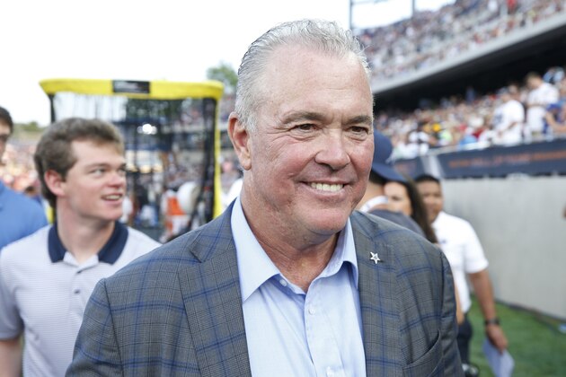 CANTON, OH - AUGUST 03: Executive vice president and chief operating officer Stephen Jones of the Dallas Cowboys looks on prior to the NFL Hall of Fame preseason game against the Arizona Cardinals at Tom Benson Hall of Fame Stadium on August 3, 2017 in Canton, Ohio. Dallas won 20-18. (Photo by Joe Robbins/Getty Images)