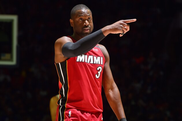 PHILADELPHIA, PA - APRIL 24: Dwyane Wade #3 of the Miami Heat during the game against the Philadelphia 76ers in Game Five of Round One of the 2018 NBA Playoffs on April 24, 2018 at Wells Fargo Center in Philadelphia, Pennsylvania. NOTE TO USER: User expressly acknowledges and agrees that, by downloading and or using this photograph, User is consenting to the terms and conditions of the Getty Images License Agreement. Mandatory Copyright Notice: Copyright 2018 NBAE (Photo by Jesse D. Garrabrant/NBAE via Getty Images)