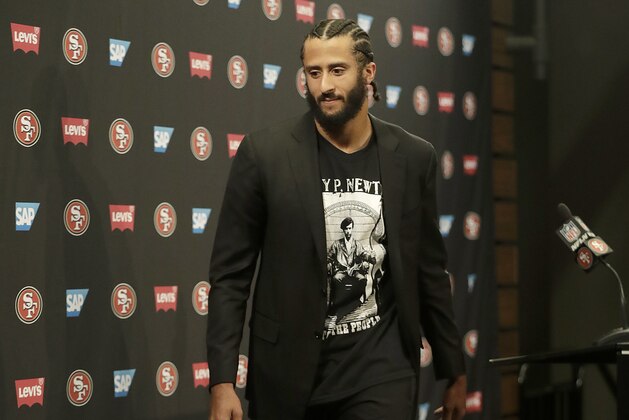 San Francisco 49ers quarterback Colin Kaepernick speaks at a news conference after an NFL football game against the Seattle Seahawks in Santa Clara, Calif., Sunday, Jan. 1, 2017. (AP Photo/Marcio Jose Sanchez)