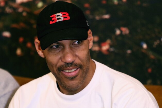 Los Angeles entrepreneur LaVar Ball addresses a press conference in Prienai, Lithuania, where his sons LaMelo Ball, LiAngelo Ball will play for the Vytautas club on January 5, 2018.
Basketball-crazed Lithuania welcomed LiAngelo and LaMelo Ball, the two youngest sons of flamboyant Los Angeles entrepreneur LaVar Ball who recently made headlines due to a feud with US President Donald Trump. / AFP PHOTO / Petras Malukas        (Photo credit should read PETRAS MALUKAS/AFP/Getty Images)