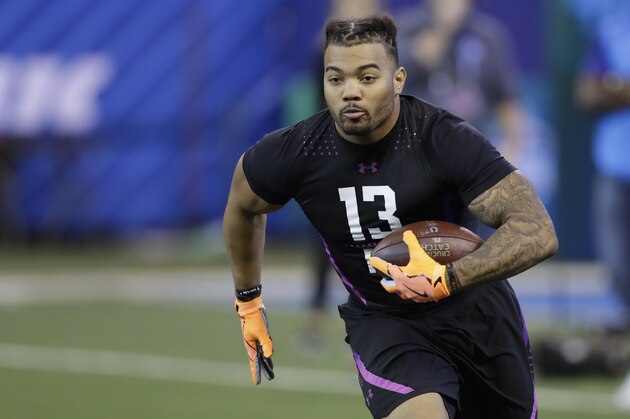 LSU running back Derrius Guice runs a drill during the NFL football scouting combine, Friday, March 2, 2018, in Indianapolis. (AP Photo/Darron Cummings) LSU running back Derrius Guice runs a drill during the NFL football scouting combine, Friday, March 2, 2018, in Indianapolis. (AP Photo/Darron Cummings)