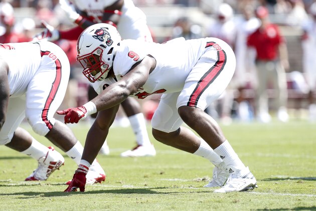 TALLAHASSEE, FL - SEPTEMBER 23: Defensive End Bradley Chubb #9 of the North Carolina State Wolfpack during the game against the Florida State Seminoles at Doak Campbell Stadium on Bobby Bowden Field on September 23, 2017 in Tallahassee, Florida. NC State defeated Florida State 27 to 21. (Photo by Don Juan Moore/Getty Images)